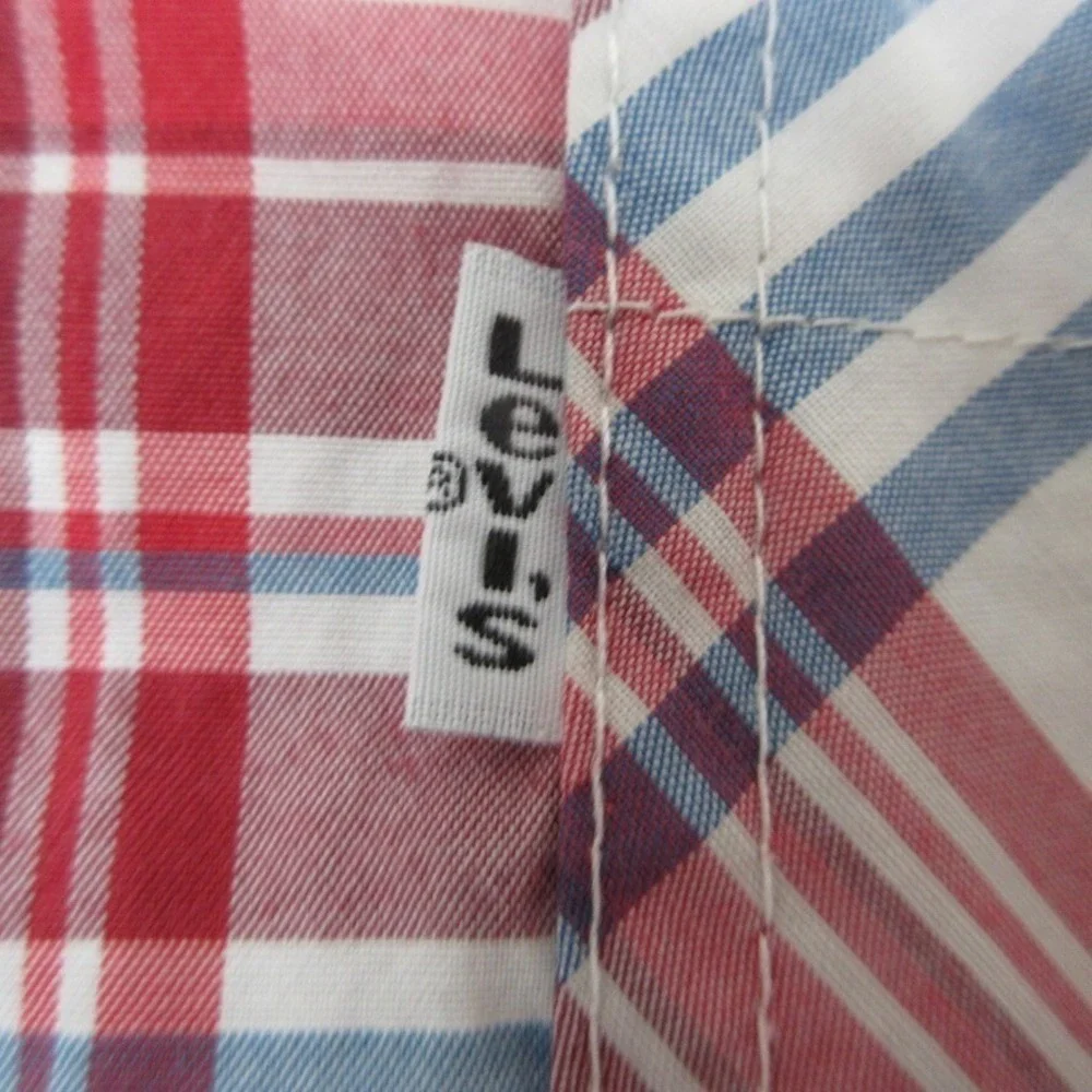 Vintage Levis Shirt Men S Red Blue White Plaid Preppy Americana Outdoorsy Casual